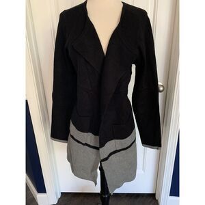 Liz Claiborne Cardigan Duster Grey Black Womens Large Soft Warm Colorblock‎